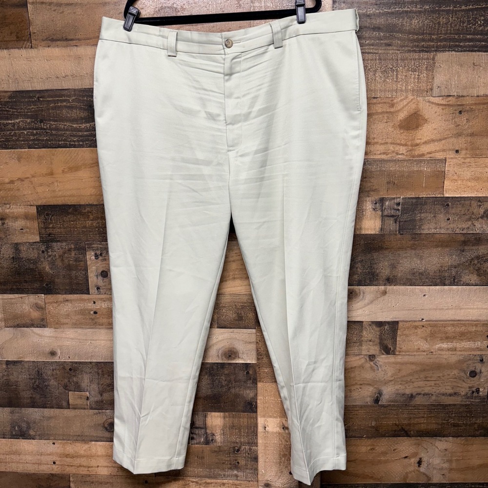 Oak Hill Mens Khaki Flat Front Polyester Dress Pants Size 46x30